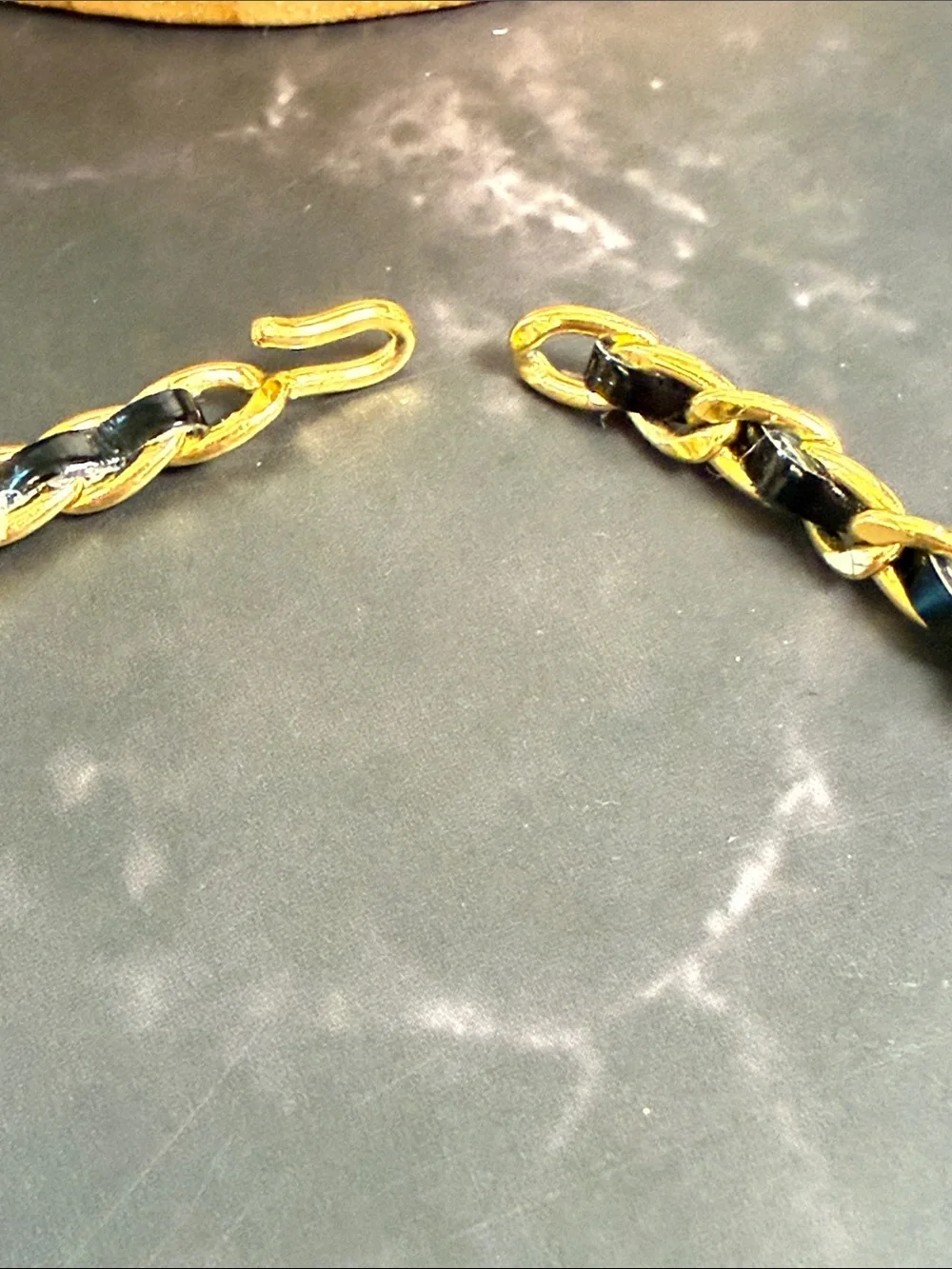 CHANEL Gold and Black Bow Link Choker with Coin Charm